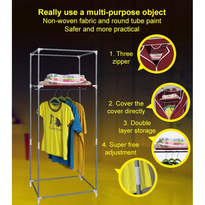 Clothes Closet Wardrobe Storage Organizer With Hanging Rack - Image 4