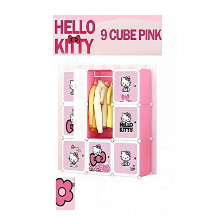 Hello Kitty 9 Cube Wardrobe Cabinet For Kids With Hanging Rod DIY Rack - Image 2