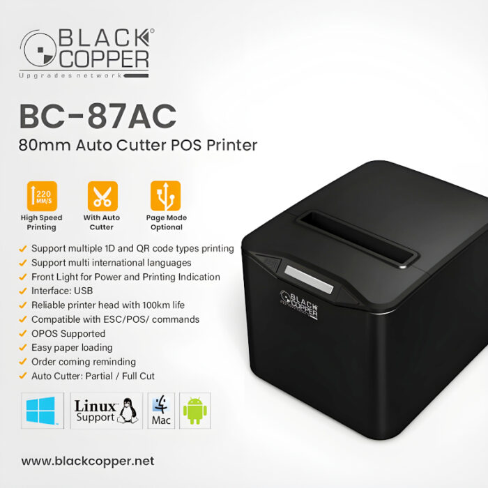 BlackCopper BC-87AC 80mm Thermal Receipt Printer With High-Quality Auto Cutter - Image 1