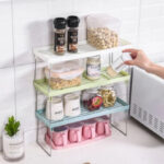 Set Of 3 Stack Up Shelf Space Saver Plastic Racks With Foldable Legs For Kitchen - Image 7