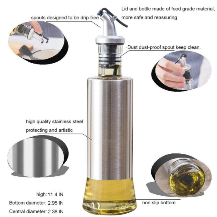 500ml High-Quality Stainless-Steel Covered Smart Glass Oil Bottle - Image 3