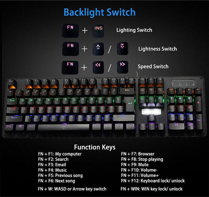 BOSSTON MK912 Wired Mechanical Keyboard RGB Key Click Colorful Backlight USB Luminous Keyboard - Image 3