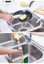 3 Sponge Heads Handheld Soap Scrubber Cleaner Dish Wand Brush Cleaning Tool - Image 7