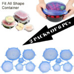 2 Sets Of 6 Pcs Silicone Food Wrap Caps Cookware Lids Stretchable Fresh Covers - Image 2