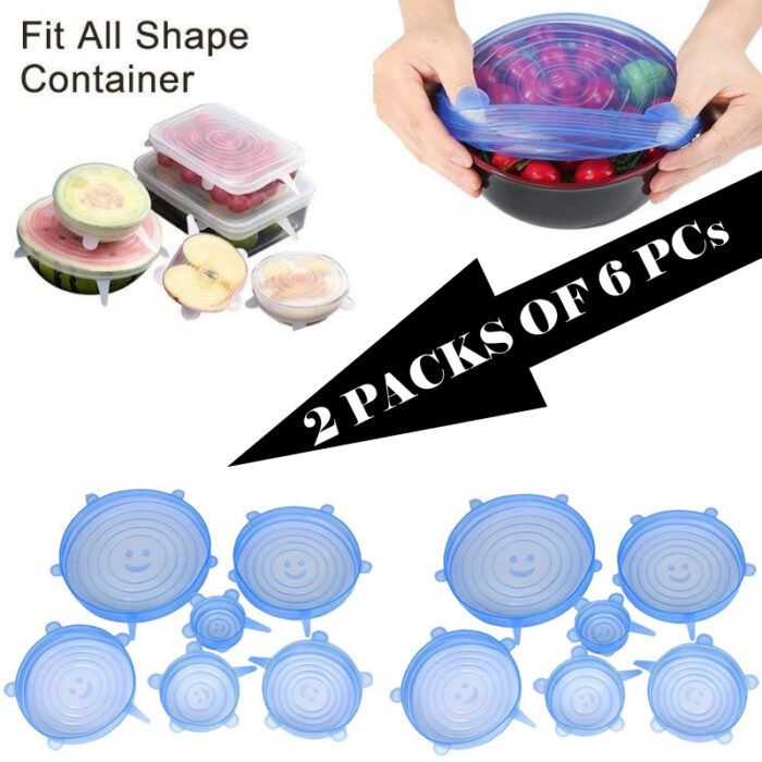 2 Sets Of 6 Pcs Silicone Food Wrap Caps Cookware Lids Stretchable Fresh Covers - Image 2