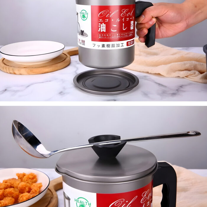 Stainless Steel 1.4-Liter Cooking Oil Strainer Pot with Filter and Thick Chassis for Efficient Grease Filtration - Image 10
