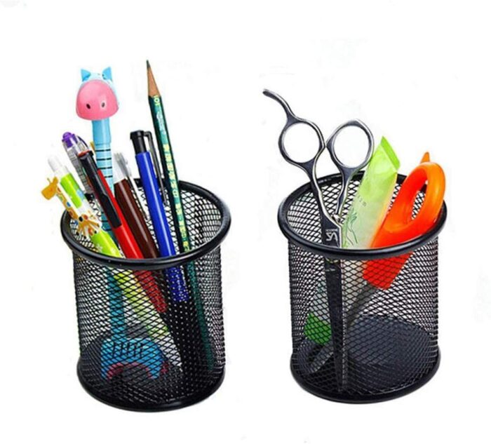 2Pc Black Metal Stand Mesh Style Pen Pencil Ruler Holder Desk Organizer Storage - Image 3