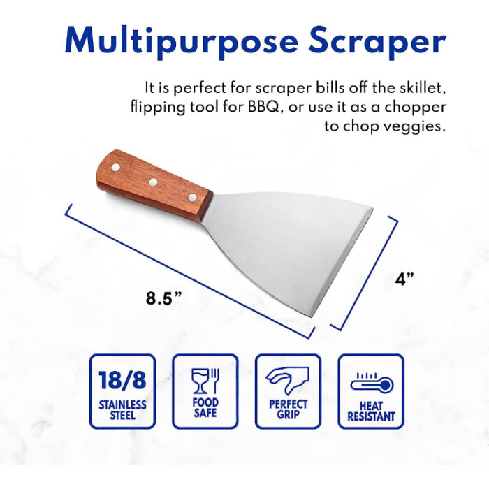 Multi-Purpose Wooden Handle Stainless-Steel Slant Edges Scraper - Image 5