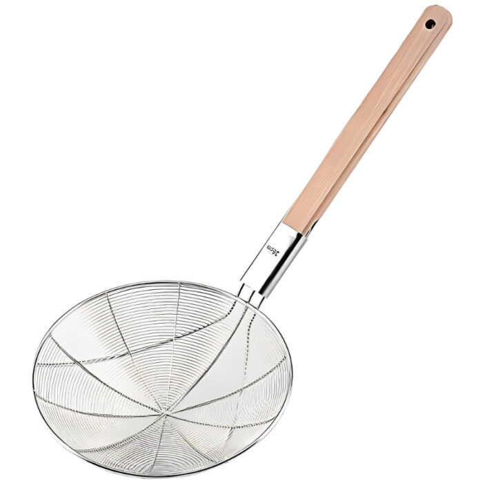 Eco-Friendly Wooden Handle Stainless Steel Frying Oil Strainer - Image 4