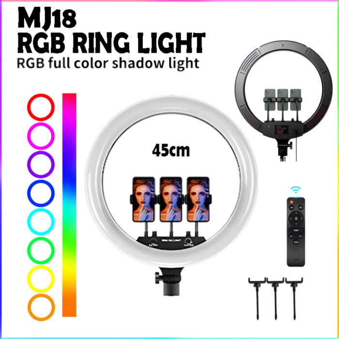 MJ18 45 CM RGB LED Soft Ring Light with 3 Phone Holders and Remote Control - Image 11