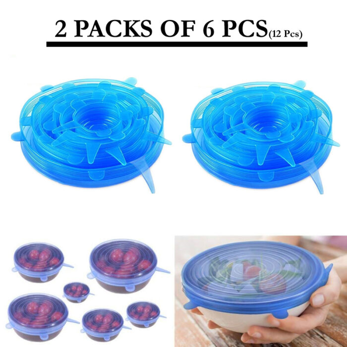 2 Sets Of 6 Pcs Silicone Food Wrap Caps Cookware Lids Stretchable Fresh Covers - Image 3