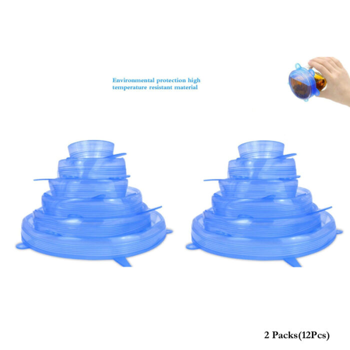 2 Sets Of 6 Pcs Silicone Food Wrap Caps Cookware Lids Stretchable Fresh Covers - Image 12