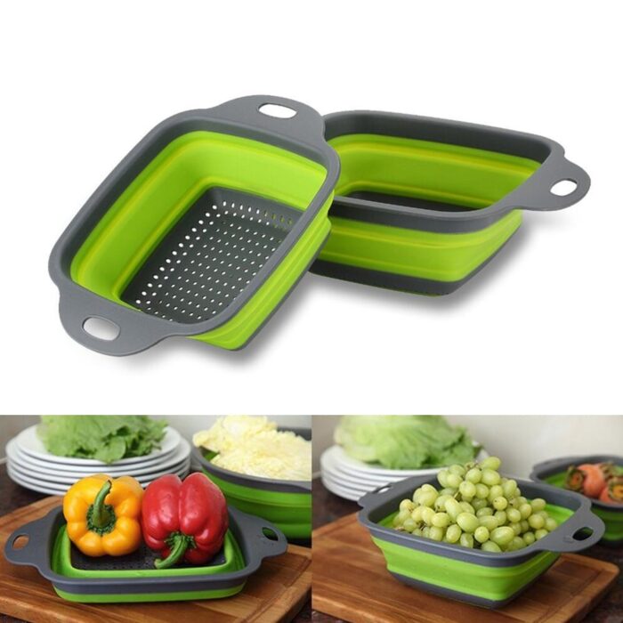 Foldable Silicone Square Drain Basket Collapsible Kitchen Organizer Fruit Vegetable Strainers - Image 2
