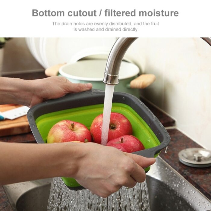Foldable Silicone Square Drain Basket Collapsible Kitchen Organizer Fruit Vegetable Strainers - Image 4