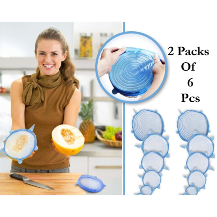 2 Sets Of 6 Pcs Silicone Food Wrap Caps Cookware Lids Stretchable Fresh Covers - Image 5