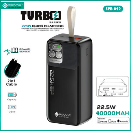 SOVO TURBO SPB-642 40000mAh 22.5W PD Super Fast Charging Power Bank with Digital Display
