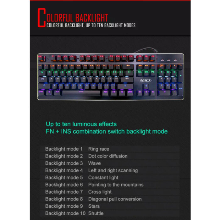 MK-X80 Wired Mechanical Gaming Keyboard With RGB Backlight Effects And Multimedia Function Keys - Image 7