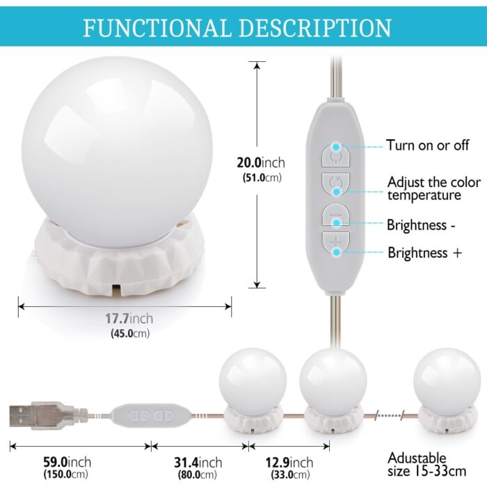 Led Makeup Mirror Light LED Hollywood Light 10 Bulb 12V EU US Plug Dimmable Touch Control DIY Lighting For Dressing Table - Image 2