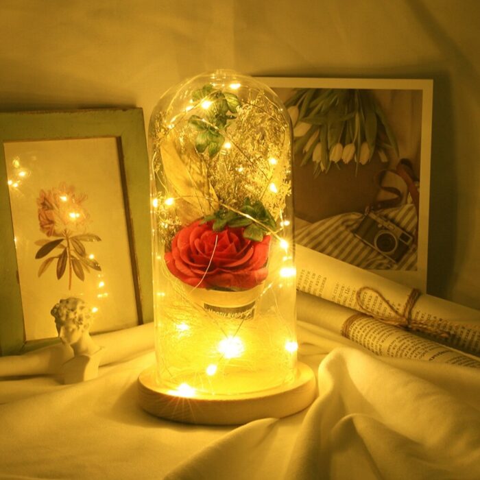 LED Night Light Artificial Rose Glass Shade String Light Home Decoration - Image 1