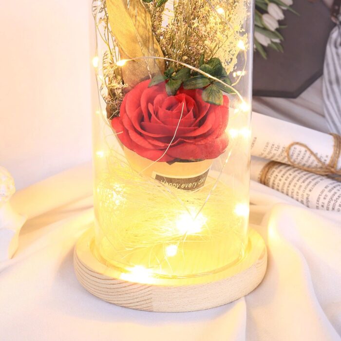 LED Night Light Artificial Rose Glass Shade String Light Home Decoration - Image 9