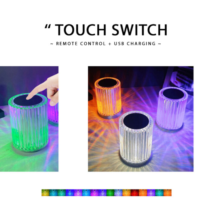 Portable USB Rechargeable RGB Lighting Crystal Touch Control Table Lamp - Image 1