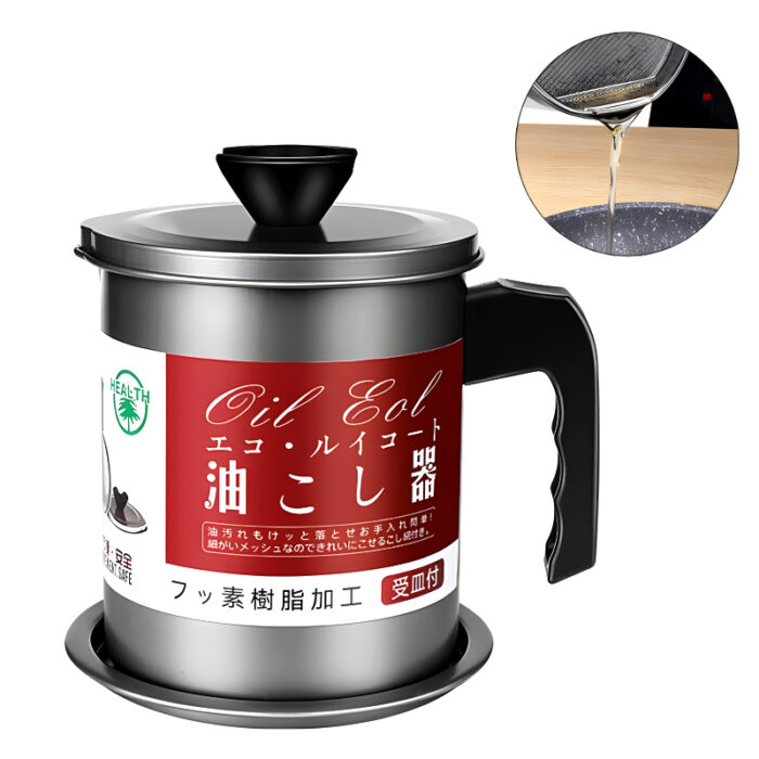 Stainless Steel 1.4-Liter Cooking Oil Strainer Pot with Filter and Thick Chassis for Efficient Grease Filtration - Image 1
