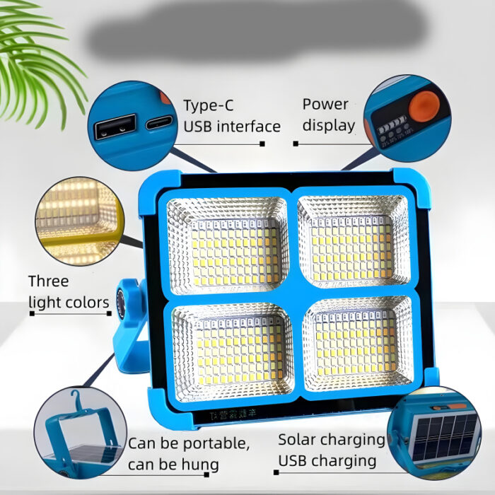 UXI 100-Watt Multifunctional Rechargeable LED Solar Flood Light With Removable Solar Plate - Image 5