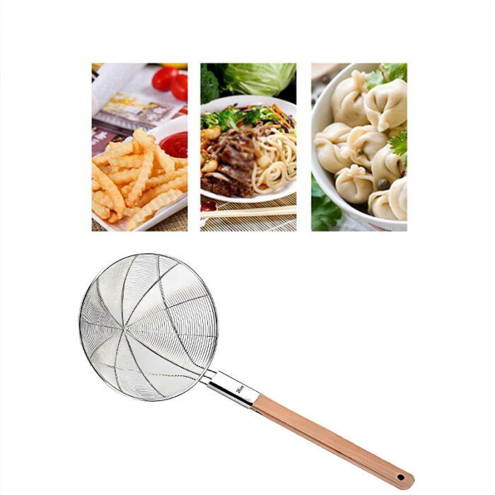 Eco-Friendly Wooden Handle Stainless Steel Frying Oil Strainer - Image 9