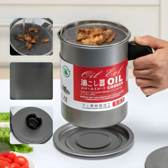 Stainless Steel 1.4-Liter Cooking Oil Strainer Pot with Filter and Thick Chassis for Efficient Grease Filtration - Image 8