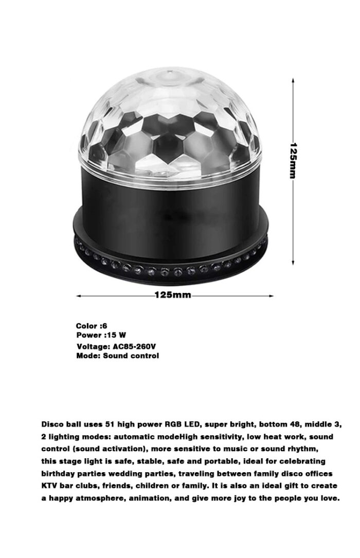 Sound Activated Auto Stage Lighting Effect LED Magic Ball Disco Lamp RGB 5W - Image 4