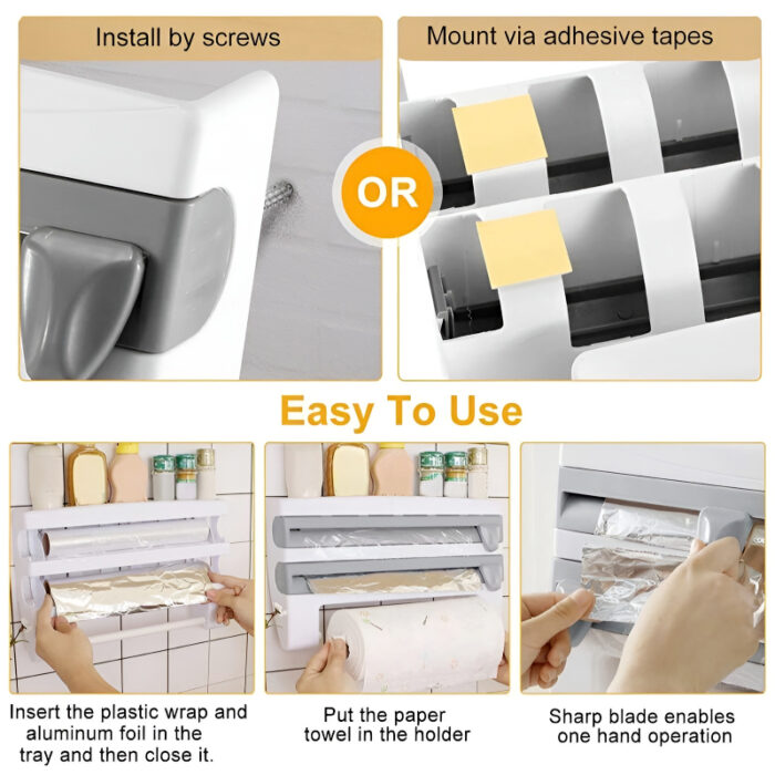 4-in-1 Multi-Purpose Wall-Mounted Kitchen Organizer Shelf with Foil Dispenser - Image 6