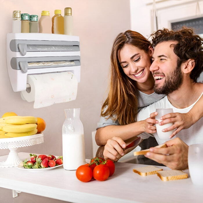 4-in-1 Multi-Purpose Wall-Mounted Kitchen Organizer Shelf with Foil Dispenser - Image 2
