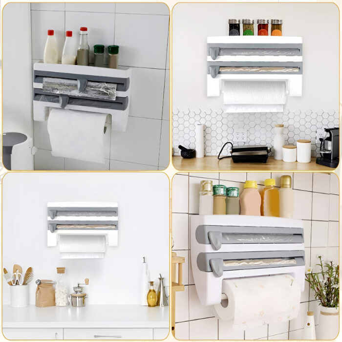 4-in-1 Multi-Purpose Wall-Mounted Kitchen Organizer Shelf with Foil Dispenser - Image 7