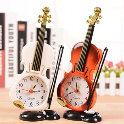 Creative Table Clock Student Violin Home Decor Fiddle Quartz Alarm Clock