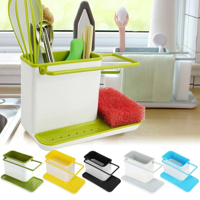 3 In 1 Sink Tidy Cleaning Caddy Bath Perfect Base Kitchen Brush Sponge Sink Draining Towel Rack - Image 7