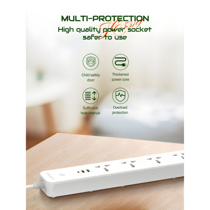 LDNIO SC5319 Power Strip 2500W Multi-Socket Extension With 5 AC Outlets And 3 USB Ports - Image 2