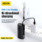 Aspor A351/A352 5000mAh Mini Pocket Power Bank PD 20W Fast Charging With Digital Display, Mobile Holder, IPhone & Type C Support - Image 13