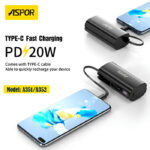 Aspor A351/A352 5000mAh Mini Pocket Power Bank PD 20W Fast Charging With Digital Display, Mobile Holder, IPhone & Type C Support - Image 2