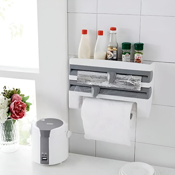 4-in-1 Multi-Purpose Wall-Mounted Kitchen Organizer Shelf with Foil Dispenser - Image 3