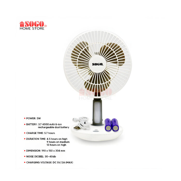 JPN-519 Sogo Mini Portable Rechargeable Table Fan With Extended Battery Life - Image 6