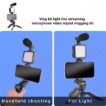 Ay-49 Vlogger Video Making Kits Vlog Microphone Led Fill Light Mini Tripod Mobile Holder – Without Remote - Image 3