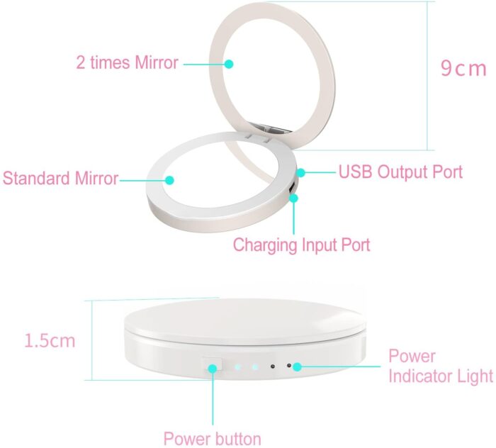 Makeup Mirror Power Bank 3000mAh Portable Phone Charger With Light - Image 2