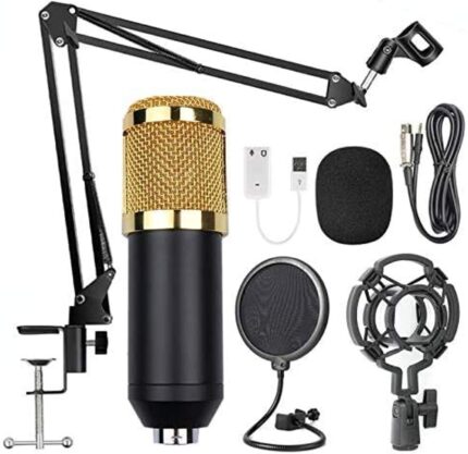 Professional Condenser Microphone – Podcast Mic Set Condenser Microphone With Rechargeable Auxiliary Background For Karaoke Singing, Youtube Recording Mic Set For Youtube | Mic Kit