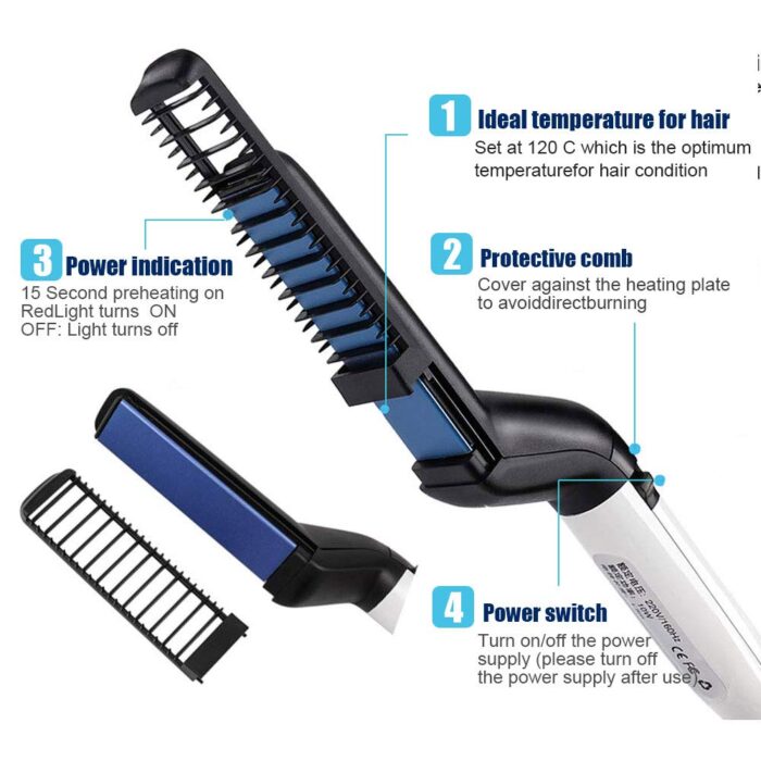 Quick Hair Straightener Brush For Men Multifunctional Styler Comb Mini Electric Hair Tool - Image 3