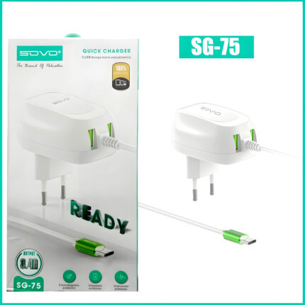 Sovo Sg-75 Ready 3.4-amp 2usb High Quallity Type-c Cable Fast Charger