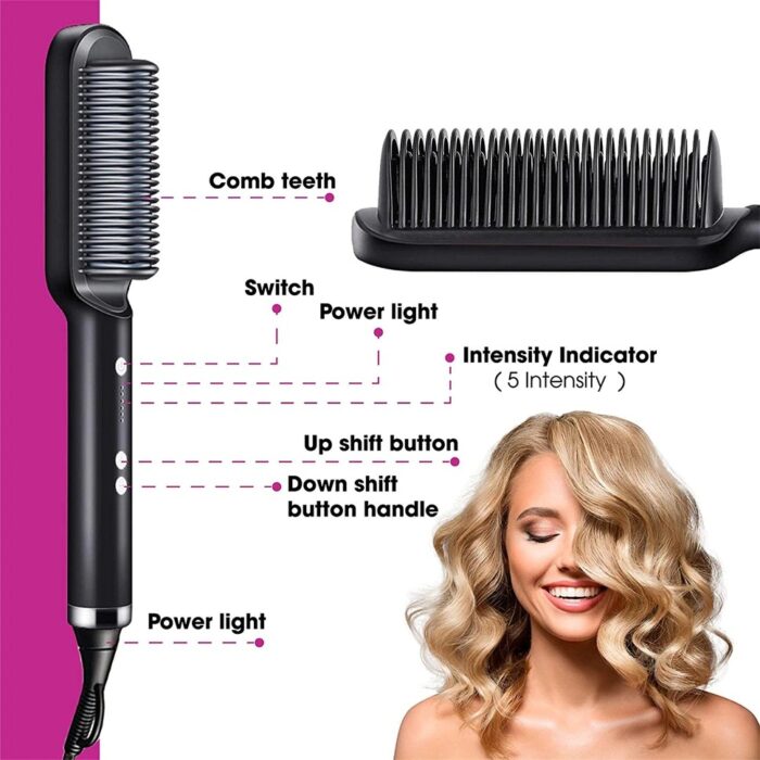 2 In 1 Ionic Straightening Brush With 3 Heat Levels Fast Ceramic Heating Anti-Scald Comb - Image 3