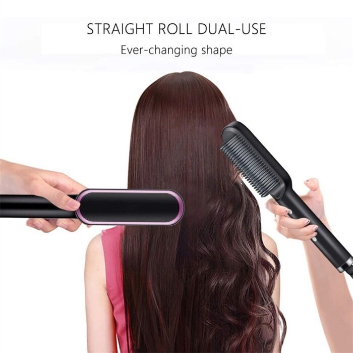 2 In 1 Ionic Straightening Brush With 3 Heat Levels Fast Ceramic Heating Anti-Scald Comb - Image 7