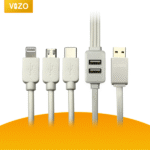 Vizo 5-in-1 Fast Data Cable This 5-in-1 USB cable is designed to provide efficient charging and fast data transfer for multiple devices using a single cable. It comes with a combination of 3 plugs and 2 USB ports, making it compatible with a wide range of devices. Its fast charging capability ensures that your devices are powered up quickly and efficiently. Key Features: Multiple Connectors (3 Plugs): The cable includes 3 different plugs, typically catering to various device types such as: Micro USB USB-C Lightning (for Apple devices) This ensures compatibility with a wide array of smartphones, tablets, and other devices, allowing you to charge different devices without the need for multiple cables. Dual USB Ports (2 USB Ports): The cable features two USB-A ports, allowing you to charge multiple devices simultaneously, without needing additional charging adapters or cables. Fast Charging Technology: The cable supports fast charging, enabling quicker power delivery to compatible devices. This is ideal for users who need to charge their phones, tablets, or other gadgets in a short period. Data Transfer Capability: In addition to charging, the cable supports fast data transfer, which means you can also sync or transfer files between devices, such as smartphones and computers, through the same cable. Universal Compatibility: The Vizo 5-in-1 cable is compatible with a variety of devices, including Android smartphones, Apple devices (iPhone/iPad), and other gadgets that use USB connections. This makes it a one-stop solution for managing the charging needs of different devices. Durability and Safety: The cable is designed with safety features to prevent overcharging or overheating, protecting both your devices and the cable itself. The materials used in construction are often built to last, ensuring longevity even with frequent use. Compact and Convenient Design: The 5-in-1 design helps to reduce cable clutter, making it an excellent choice for those who need a compact, all-in-one solution for charging and data transfer while on the go. Ideal Use Cases: Charging multiple devices simultaneously with a single cable. Transferring data between various devices without the need for multiple cables. Ideal for use at home, in the car, or while traveling. A perfect accessory for users who have devices with different types of charging ports (Micro USB, USB-C, and Lightning). This Vizo 5-in-1 Fast Data Cable offers convenience, speed, and reliability, making it a great accessory for modern tech users who need efficient and versatile charging and data transfer solutions. - Image 2